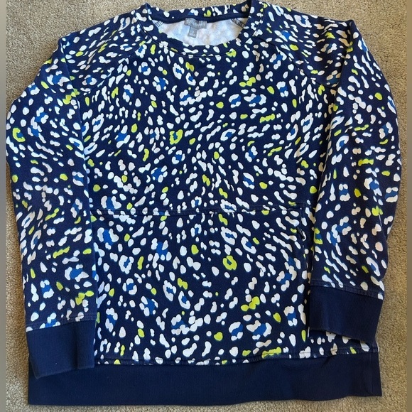 Talbots Tops - T for Talbots Sz XS Blue Yellow Pullover Sweatshirt Zippered Front Pocket Petite